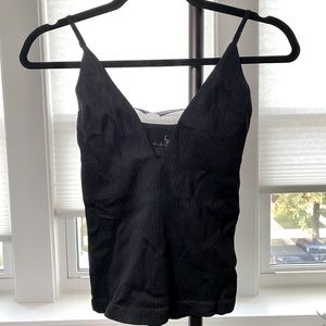 Free People Intimately Yours Black Ribbed Camisole w Mesh Detail XS/S